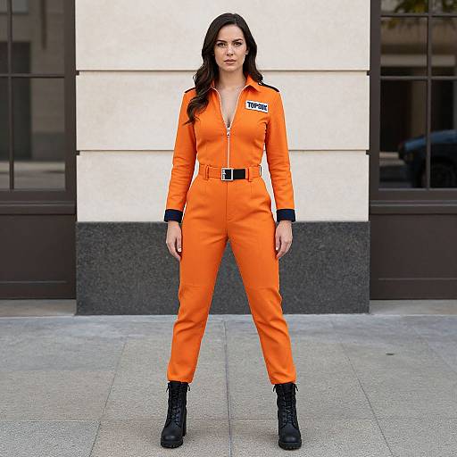 Woman in Orange Top Gun Jumpsuit