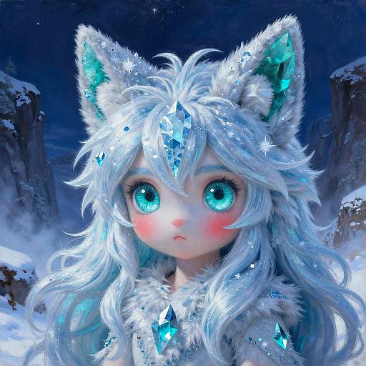 Frostbound Jackal with Crystalline Teal Eyes