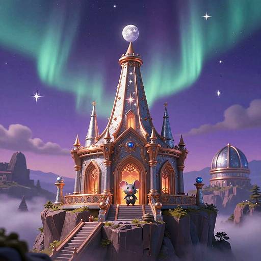 Tiny Mouse Inventor in Fantasy Observatory