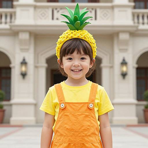 Smiling Child in Pineapple Outfit