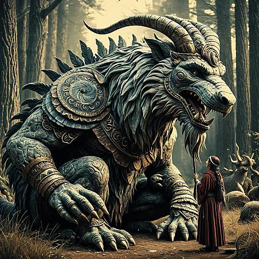 Ancient Storyteller with Mythical Beasts