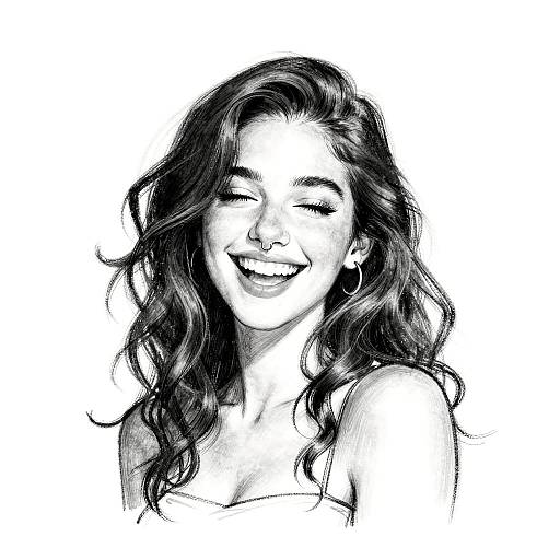 Playful Black-and-White Woman Sketch