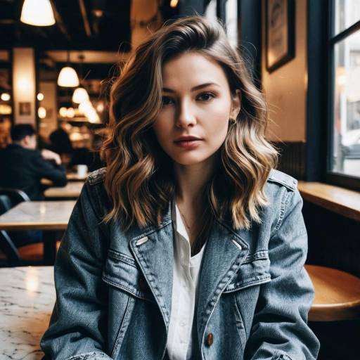 Young Woman with Soft Waves Hairstyle in Urban Cafe