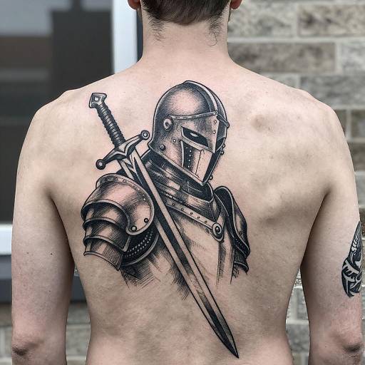 Intricate Tattoo on Shirtless Man's Back