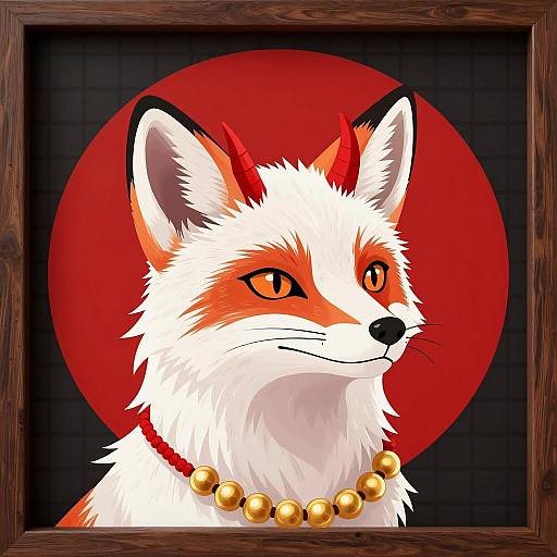 Mystical Fox with Red Accents Illustration