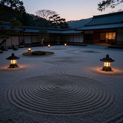 Zen Garden Transitioning Between Day and Night