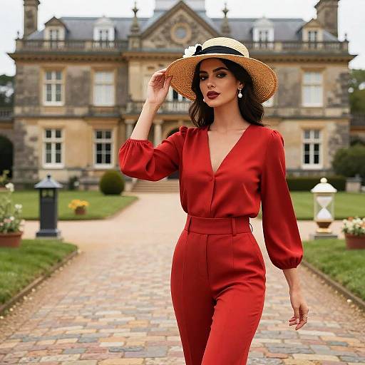 Elegant Hourglass Woman in Red Ensemble