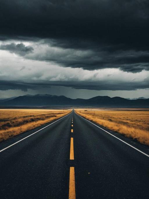 Empty highway under moody sky