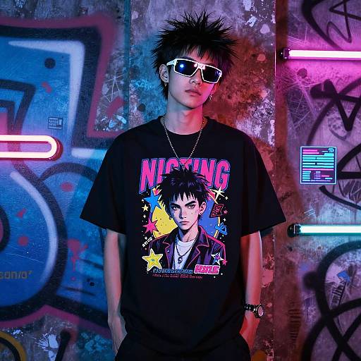 Y2K Aesthetic Boy with Neon Graffiti