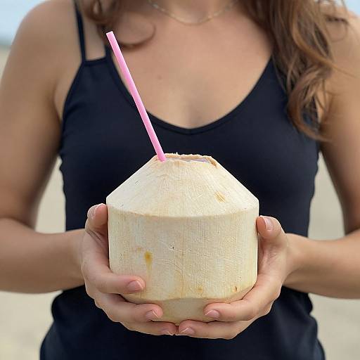 Woman Holding Pina Colada Drink