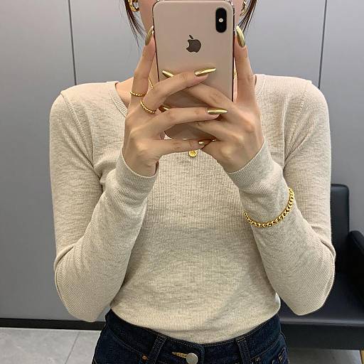 Chic Selfie Moment in Beige Attire