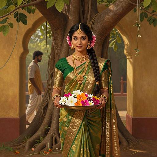 Elegant Indian Woman by Banyan Tree