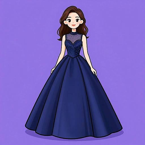 Elegant Woman in Navy Blue Ball Gown