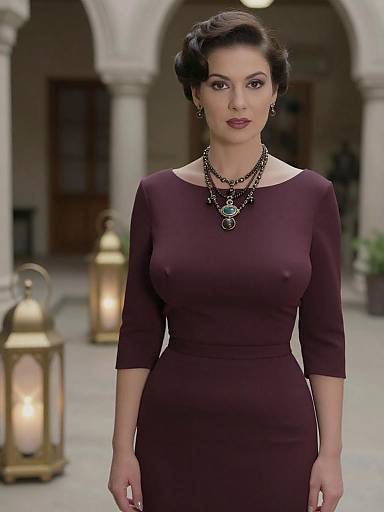 Vintage Hourglass Woman in Maroon Dress