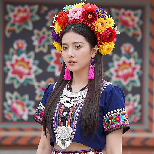 Vibrant Floral Headdress and Dress