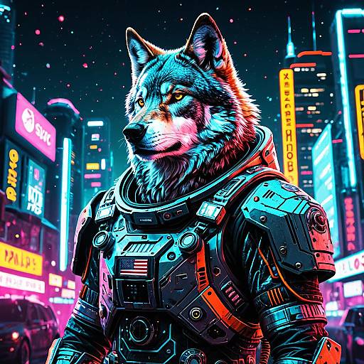 Cyberpunk Wolf in Spacesuit Illustration