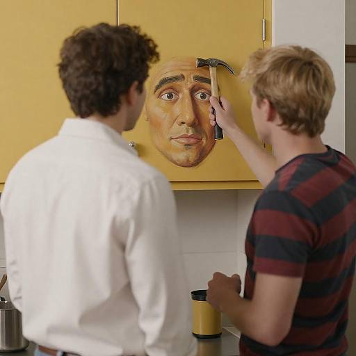 Whimsical Kitchen Interaction Between Friends