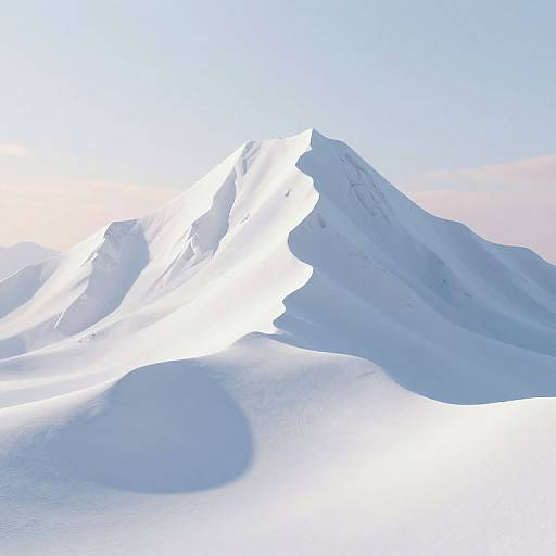 Photograph of a snow-covered mountain peak under a clear, bright blue sky, with sharp white contrasts and soft shadows on the slopes.