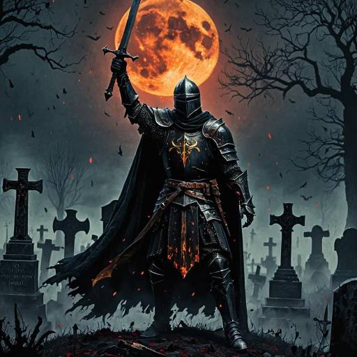 Shadowy Knight Under Blood Moon