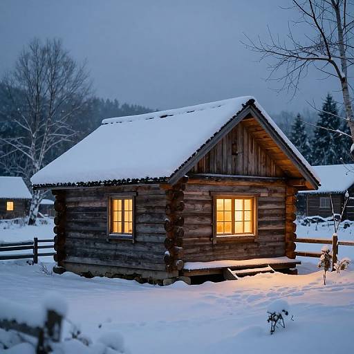 Cozy Cabin in Serene Winter Snow