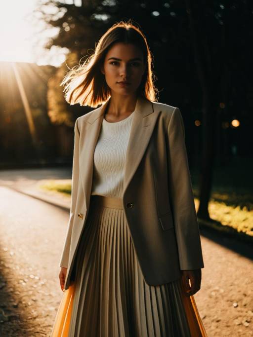 Woman in Contemporary Chic Beige Outfit