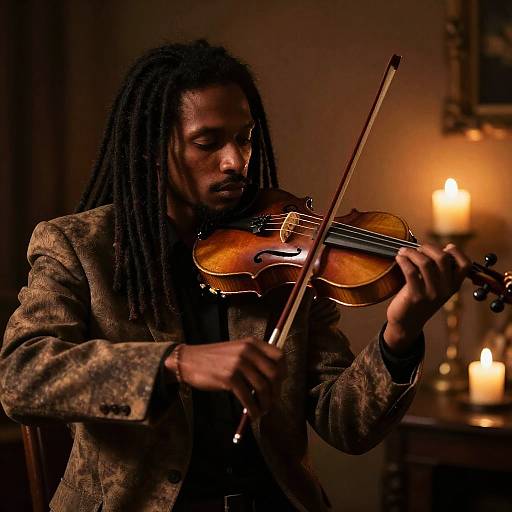 Male Violinist Playing in Warm Candlelight