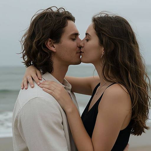 Romantic Couple Embracing by Seaside