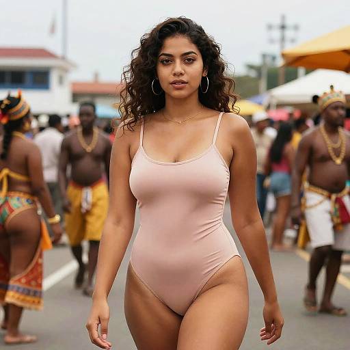 Curvy Woman in Blush Pink Bodysuit