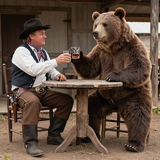 Anthro Bear Cowboy Cheers at Saloon