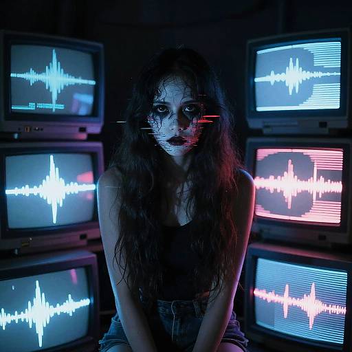 Analog Horror Girl with Glitching Face