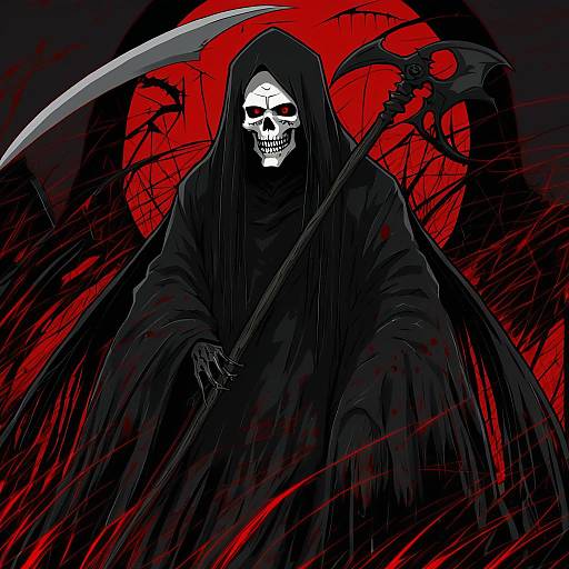 Illustration of Grim reaper, original in the style of Takunomi