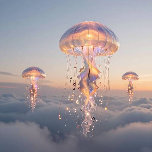 Ethereal Jellyfish Airships at Dawn