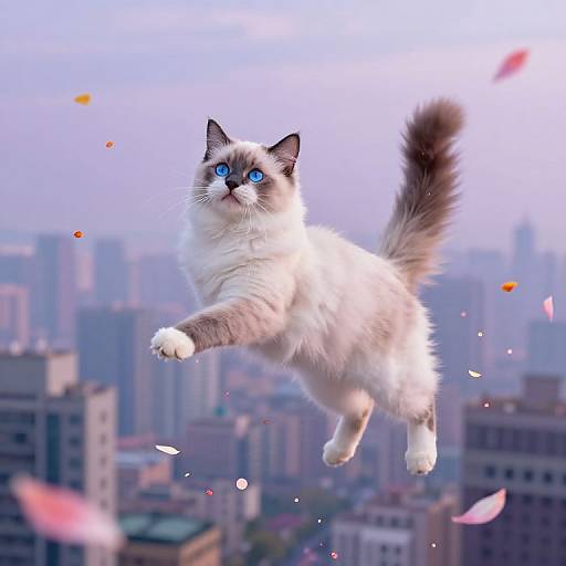 Ethereal Cat Dancing in Dreamlike Metropolis