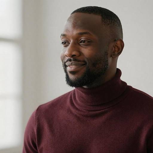 Smiling Black Man in Maroon Turtleneck