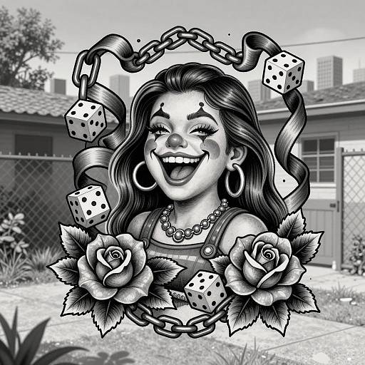 Chicano Art: Laughing Clown Girl Illustration