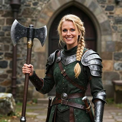 Blonde Female Warrior in Medieval Armor with Axe