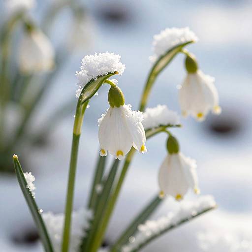 Snow-Covered Flowers in Winter Garden