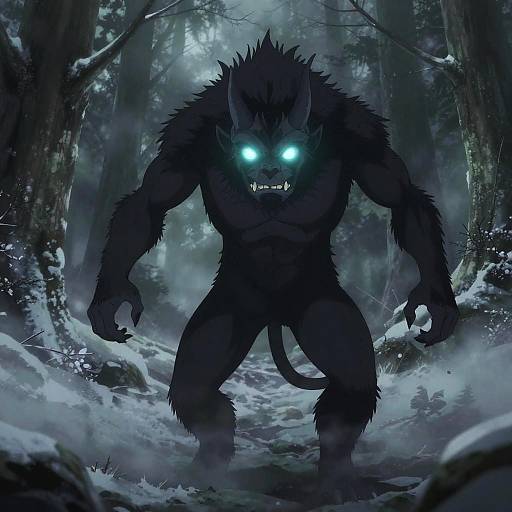 Wendigo Anime in Foggy Winter Forest