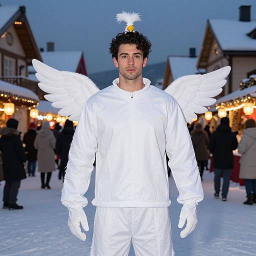 Athletic Man in White Dove Costume