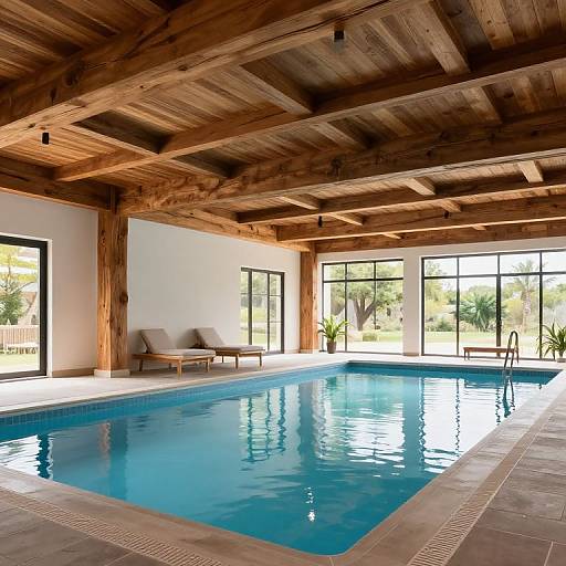 Indoor Pool with Rustic Wood Design