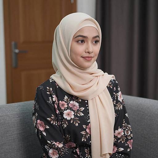 Young Woman in Beige Hijab Portrait