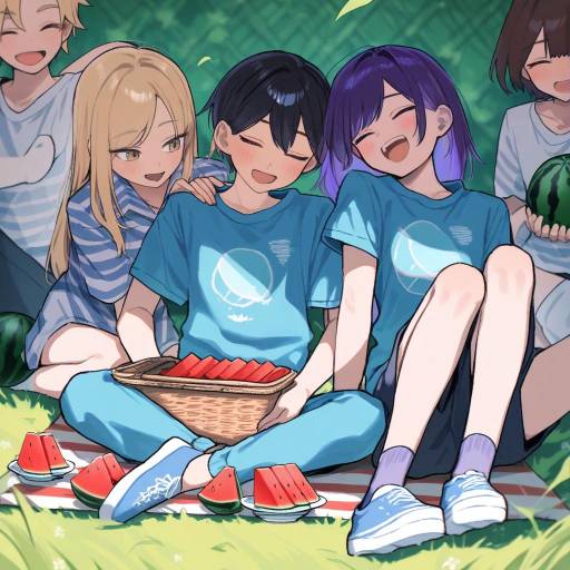 Colorful Picnic Scene with Friends