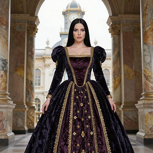 Regal Woman in Ornate Velvet Dress
