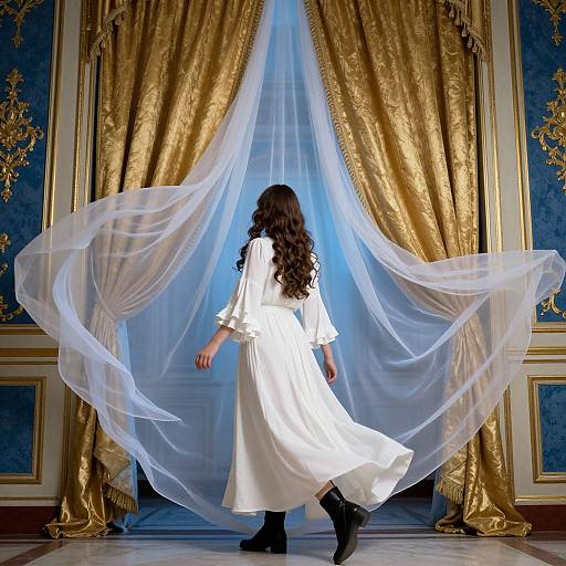 Ethereal Woman Walking Through Veil