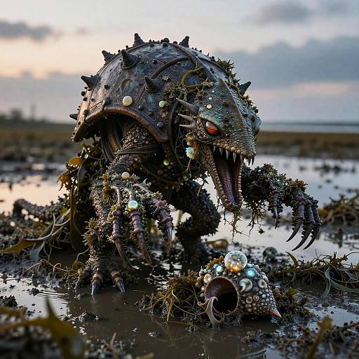 Fantasy Barnacle Creature in Tidal Marsh