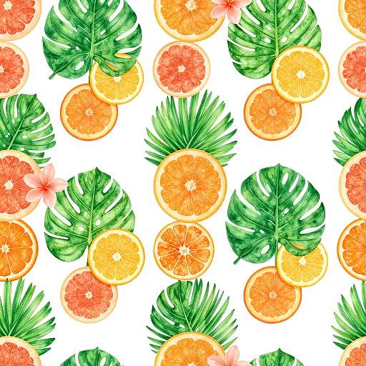 Vibrant Tropical Leaves and Citrus Pattern