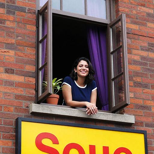 Smiling Woman by Window in Daylight