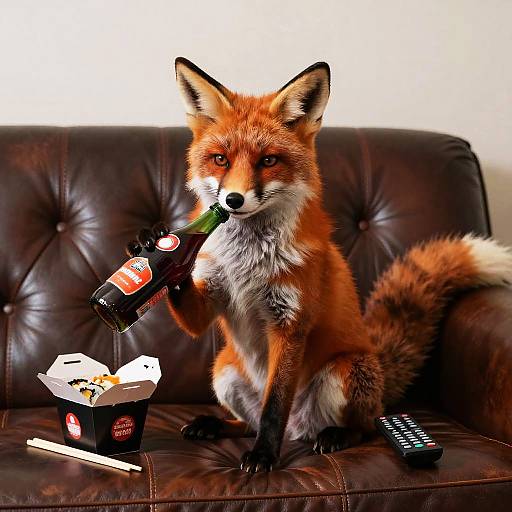 Sly Fox Lounging on Retro Couch