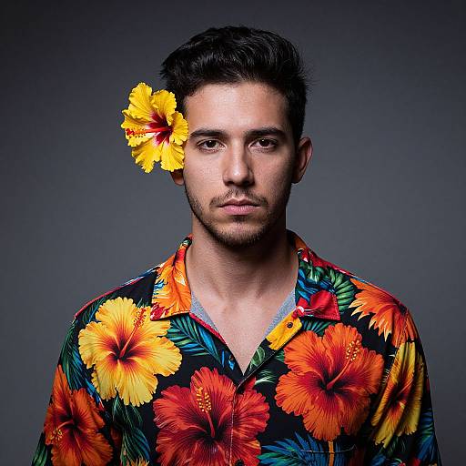 Dramatic Portrait of Young Man in Tropical Shirt