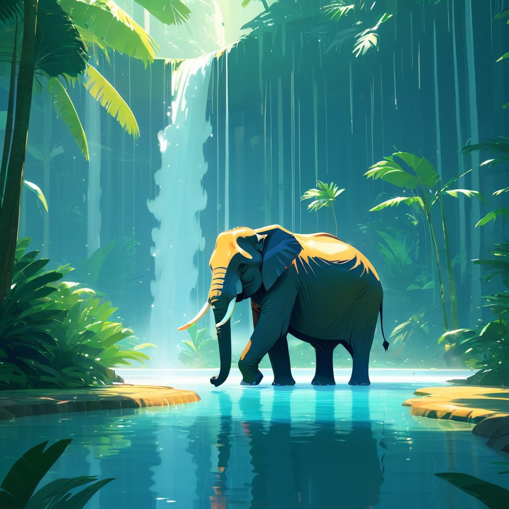 Tropical Elephant Bathing Scene